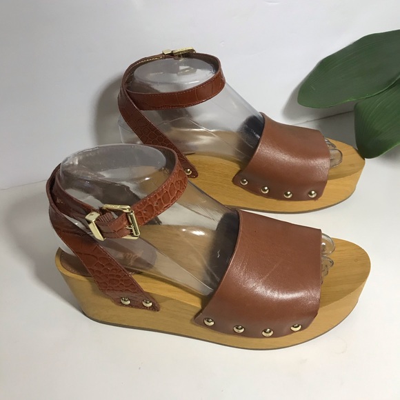 Sam Edelman Brynn Brown Leather Wedge Sandals Clog - Picture 3 of 7